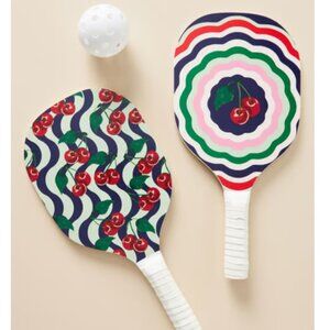 NIB Maeve by Anthropologie Pickleball Set Paddles Ball Bag Cherry Design